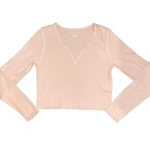 American Eagle Women's Long Sleeve Ribbed Top - Cream